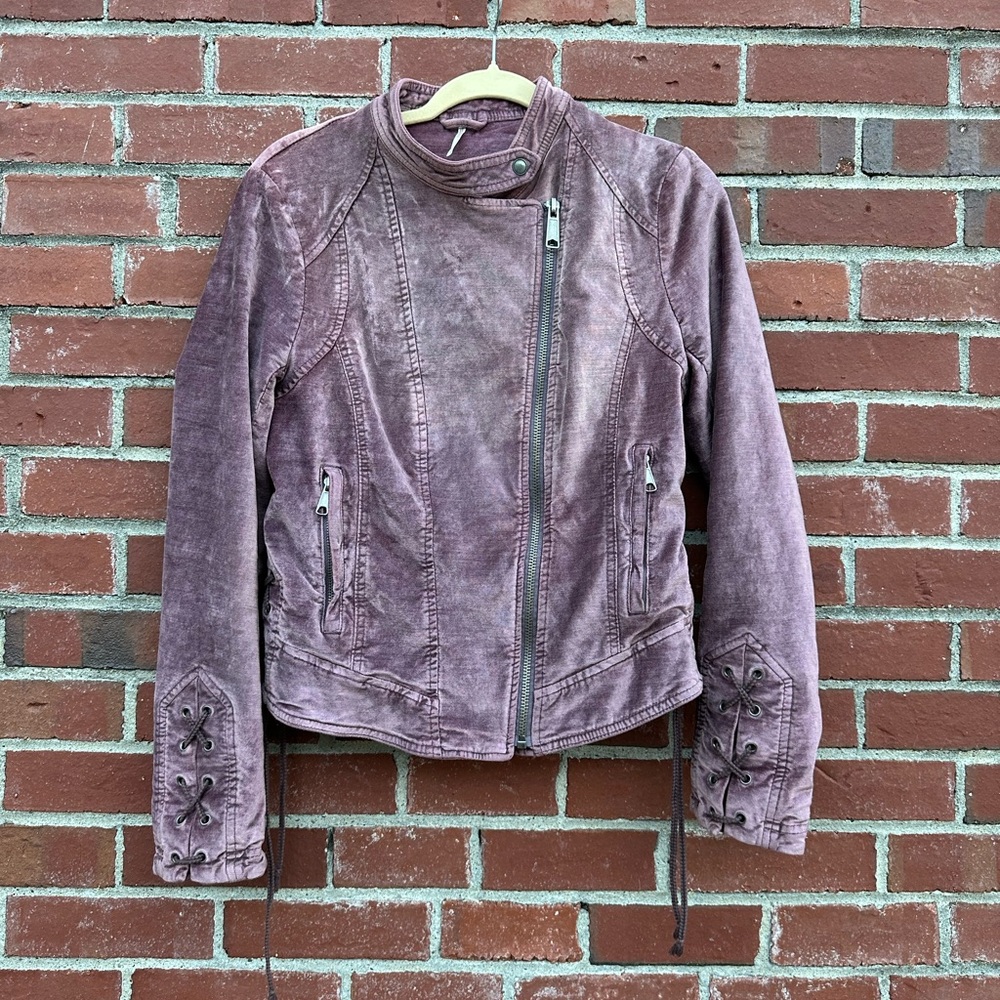 Free People Pink Velvet Moto Jacket. Size Small. Excellent Condition.